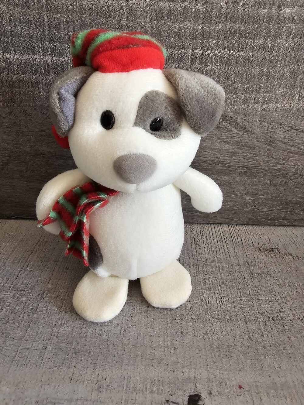 Applause Puppy Dog Plush White Gray Patch Hat Scarf Beanie Stuffed Animal 6"
